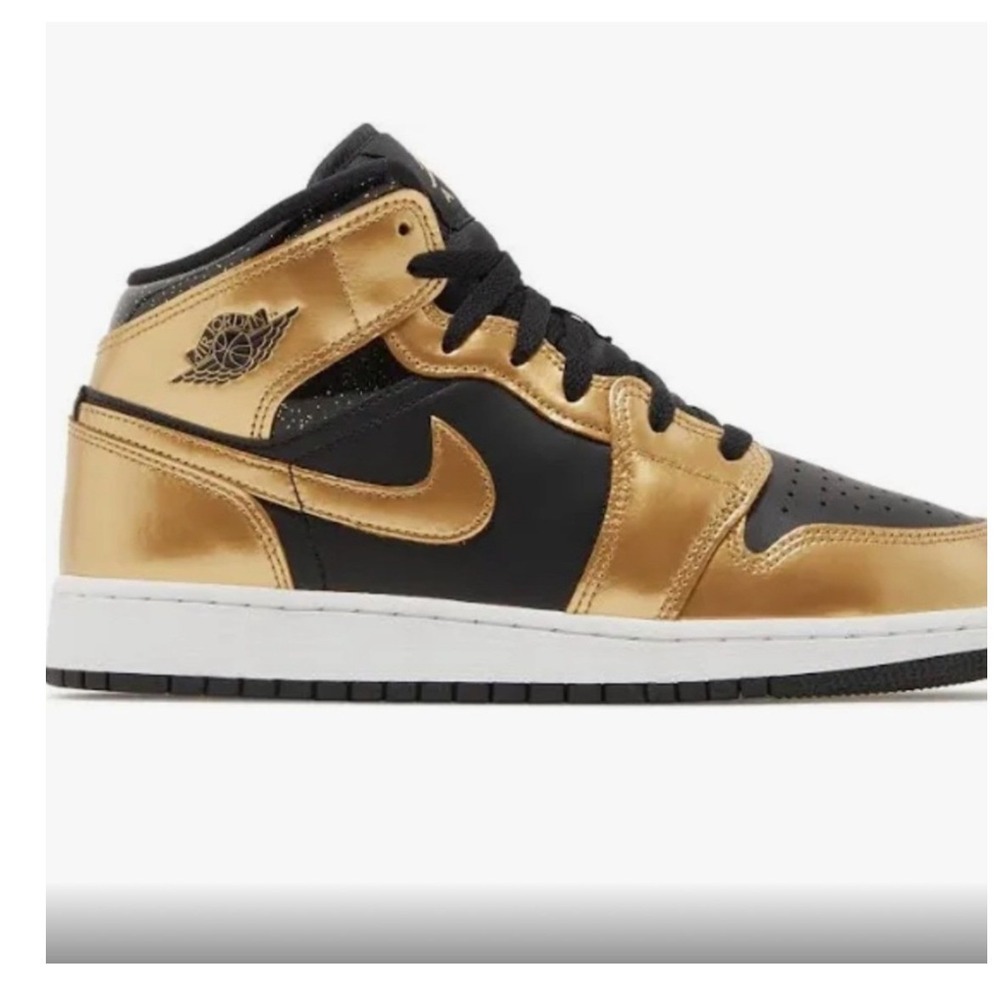 Nike Air Jordan 1 Mid SE Metallic Gold Black GS Sneakers DR6967-071 Size‎ 5.5Y